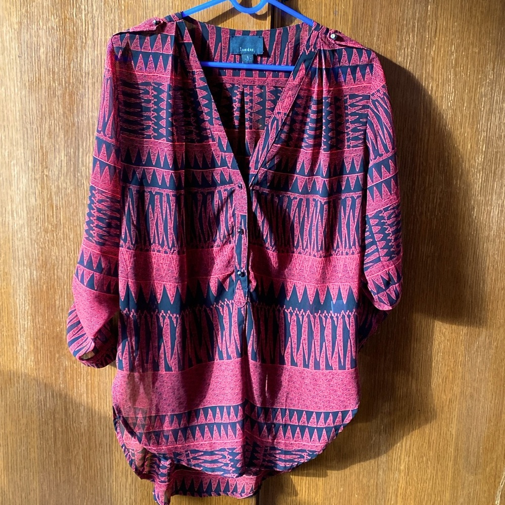 Lumiere sheer split V-neck  blouse